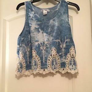 Tie dye/jean lace crop top
